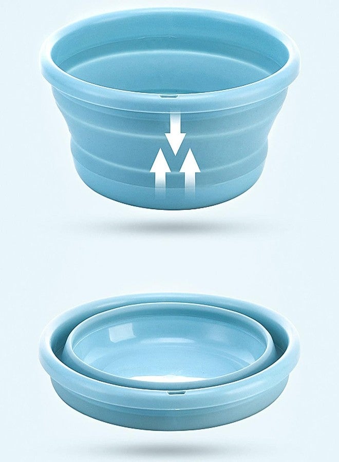HomeAra Collapsible Wash Basin Foldable Laundry Tub Household Round Washbasin Camping Basin Space Save Washtub Dish Washing Tub Portable Travel Basin Kitchen Sink Cat Dog Hanging Bathtub (Blue) - Image 1